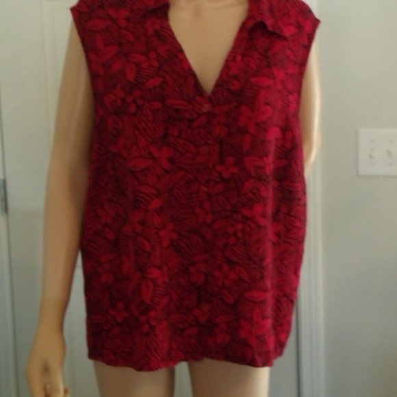 Notations 3X Rayon Red & Black Sleeveless Blouse - Picture 6 of 7